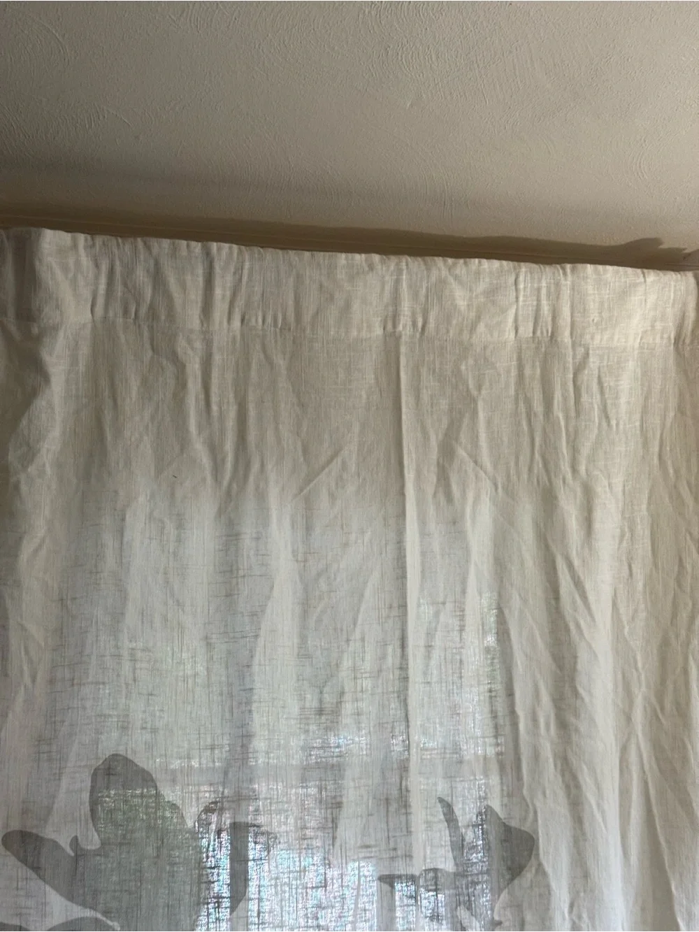 West Elm Cream Curtains Taupe Botanical Motif linen cotton 48x96/2 panels *flaw*